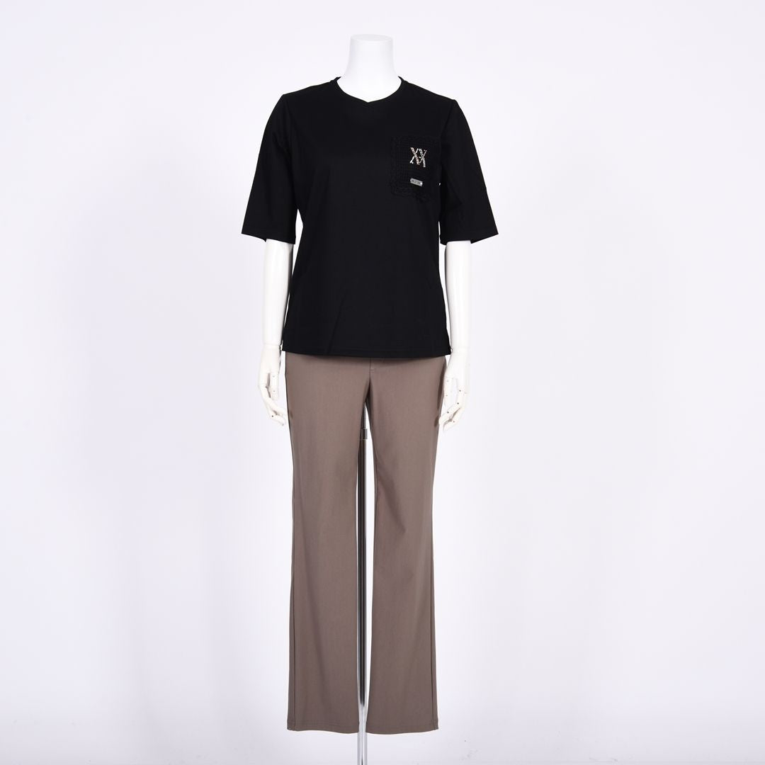 【綿100%】カギ針モチーフ　5分袖カットソー　VALENZA　5162407