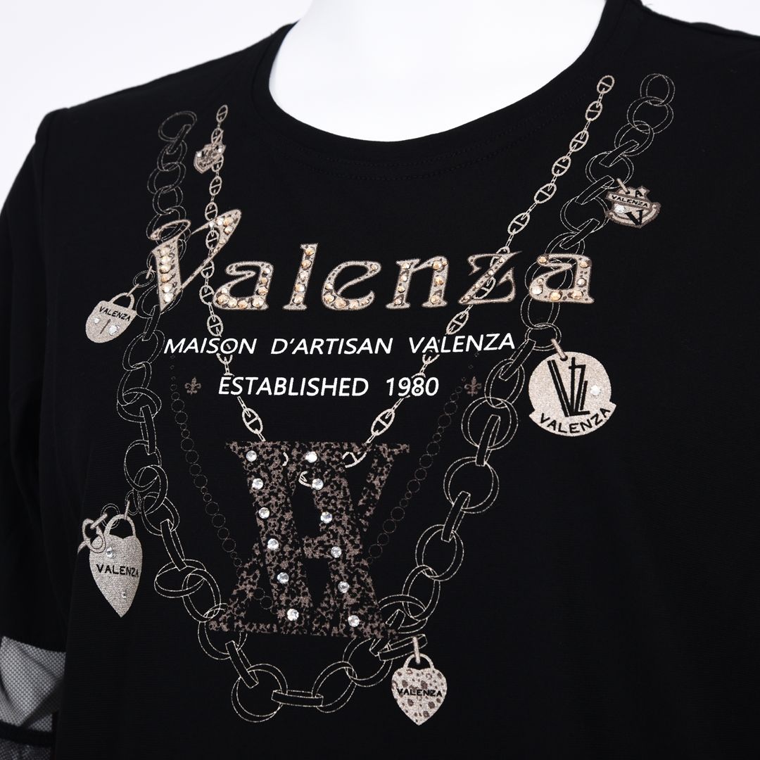 【綿100%】異素材切替　5分袖カットソー　VALENZA　5162417