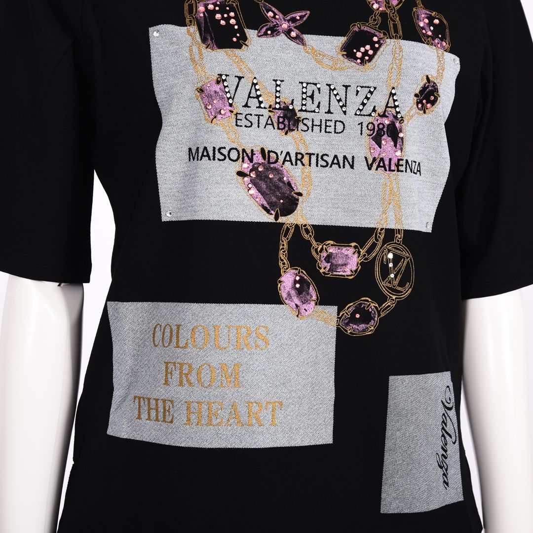 【綿100%】フロントモチーフ　5分袖カットソー　VALENZA　5162419