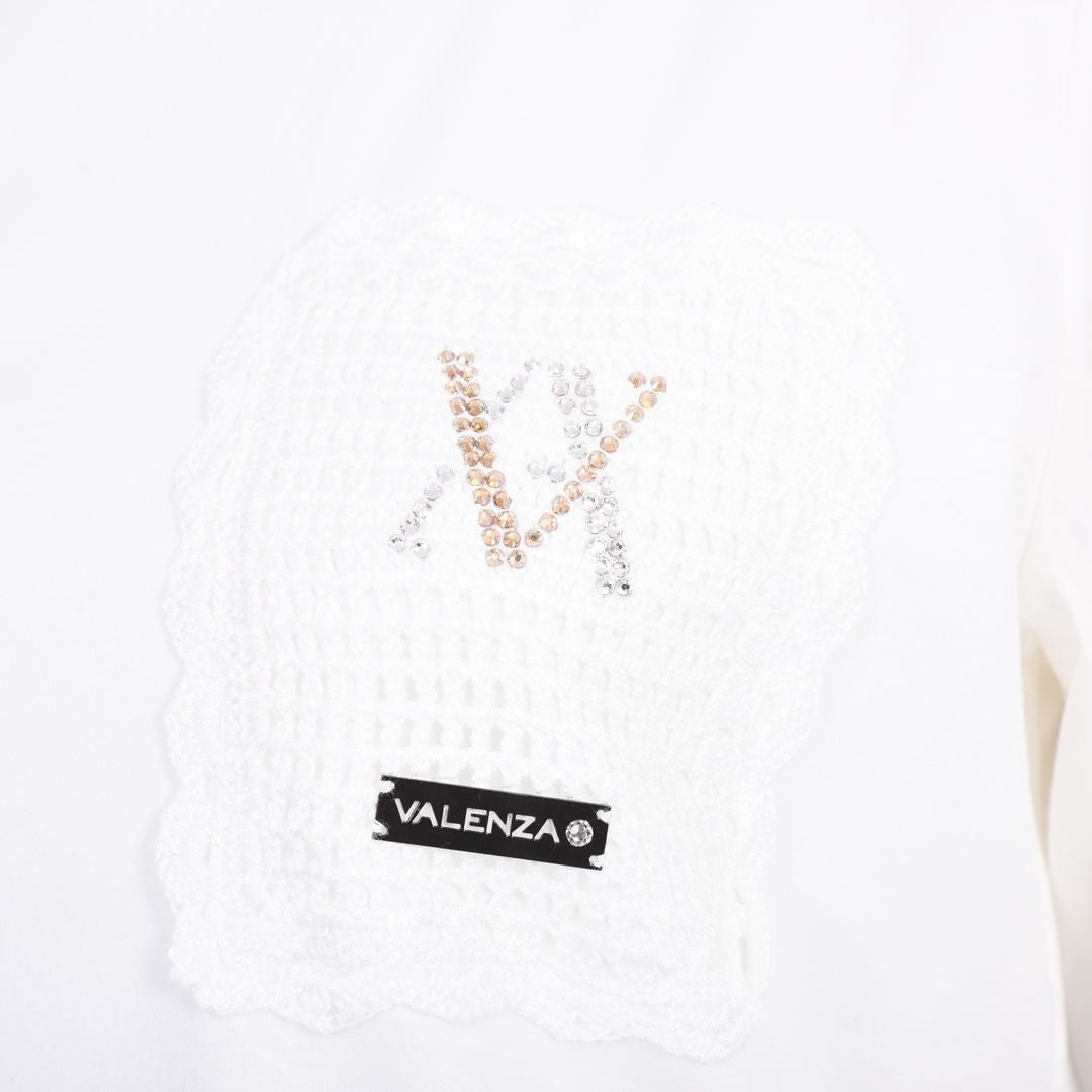 【綿100%】カギ針モチーフ　5分袖カットソー　VALENZA　5162407