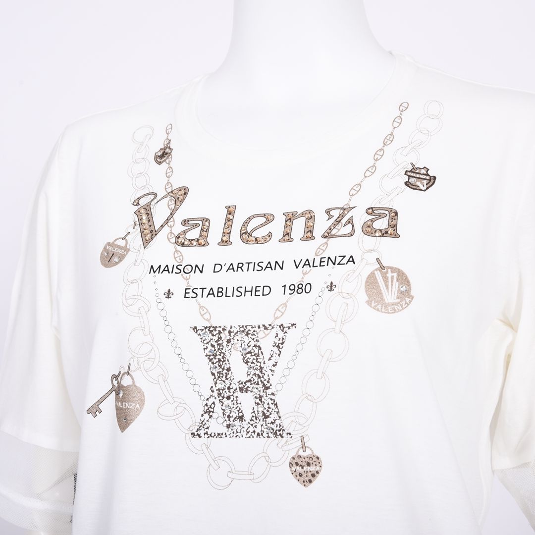 【綿100%】異素材切替　5分袖カットソー　VALENZA　5162417