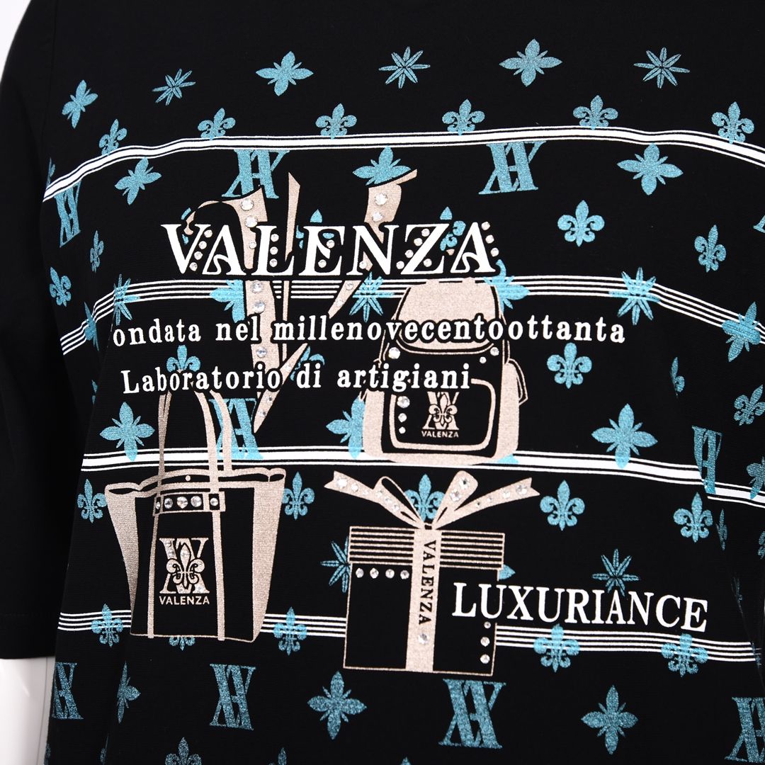 【綿100%】フロントモチーフ　5分袖カットソー　VALENZA　5162414