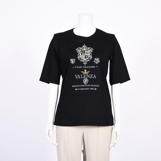 【綿100%】フロントモチーフ　5分袖カットソー　VALENZA　5162405