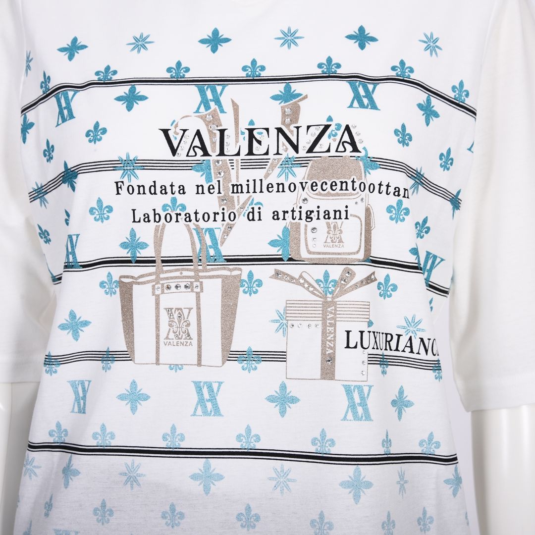 【綿100%】フロントモチーフ　5分袖カットソー　VALENZA　5162414