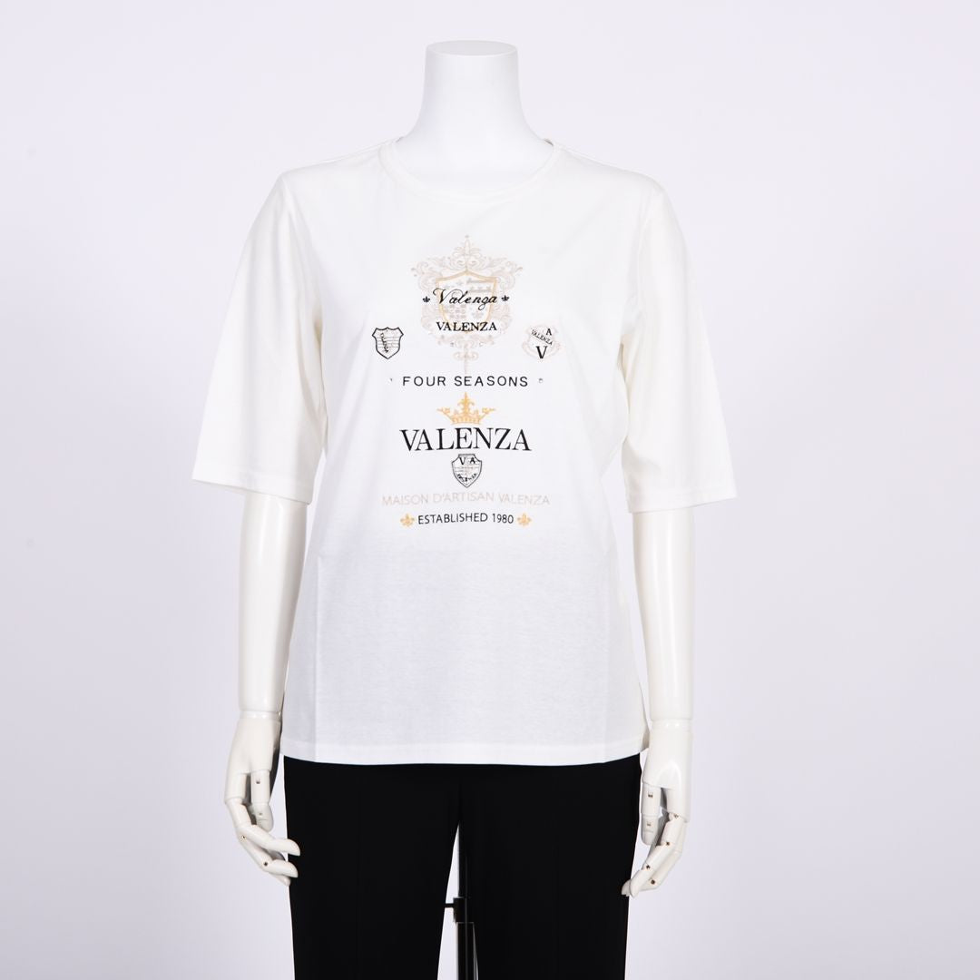 【綿100%】フロントモチーフ　5分袖カットソー　VALENZA　5162405