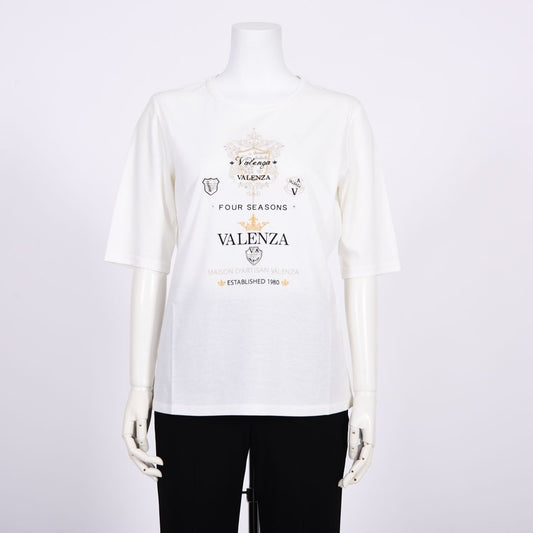【Lサイズ】【綿100%】フロントモチーフ　5分袖カットソー　VALENZA　5562405