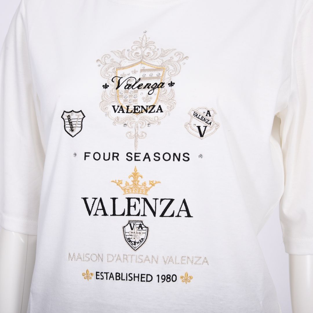 【綿100%】フロントモチーフ　5分袖カットソー　VALENZA　5162405