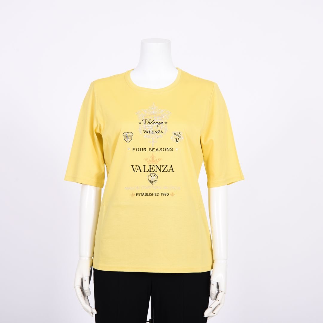 【Lサイズ】【綿100%】フロントモチーフ　5分袖カットソー　VALENZA　5562405