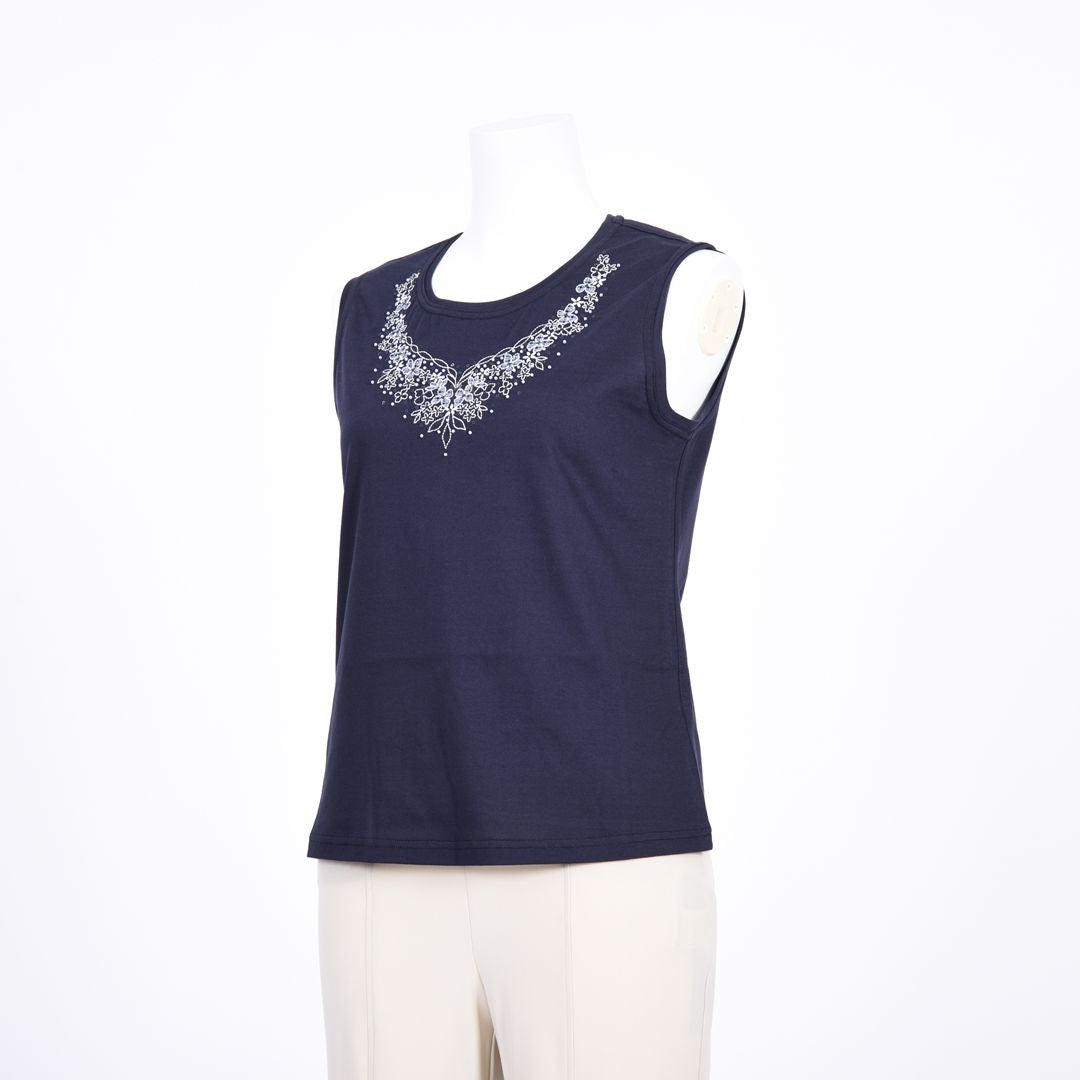 【コットン100%】刺しゅうモチーフ　ノースリーブカットソー　MIMO MODA　2562750