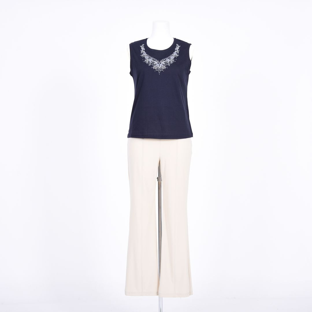 【コットン100%】刺しゅうモチーフ　ノースリーブカットソー　MIMO MODA　2562750
