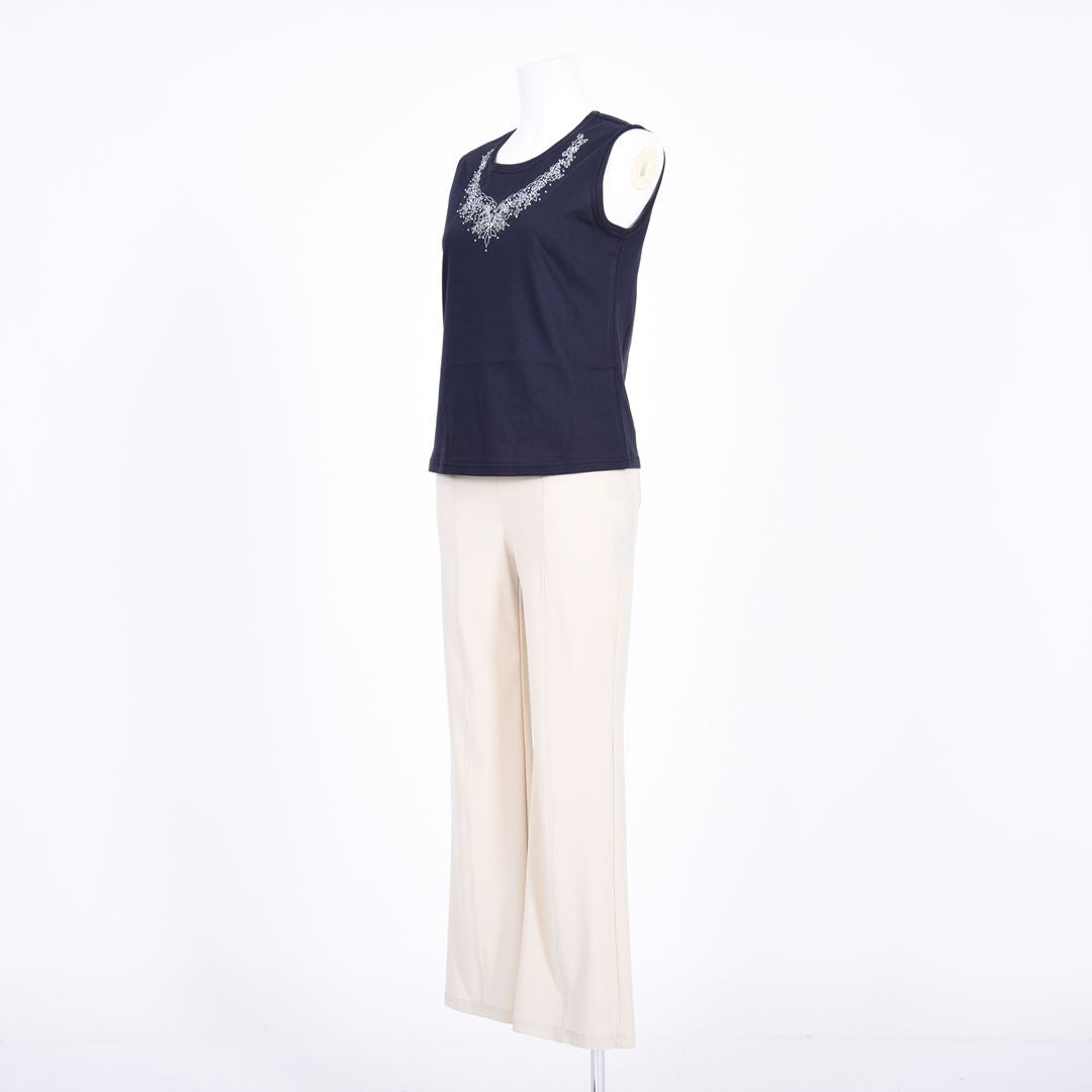 【コットン100%】刺しゅうモチーフ　ノースリーブカットソー　MIMO MODA　2562750