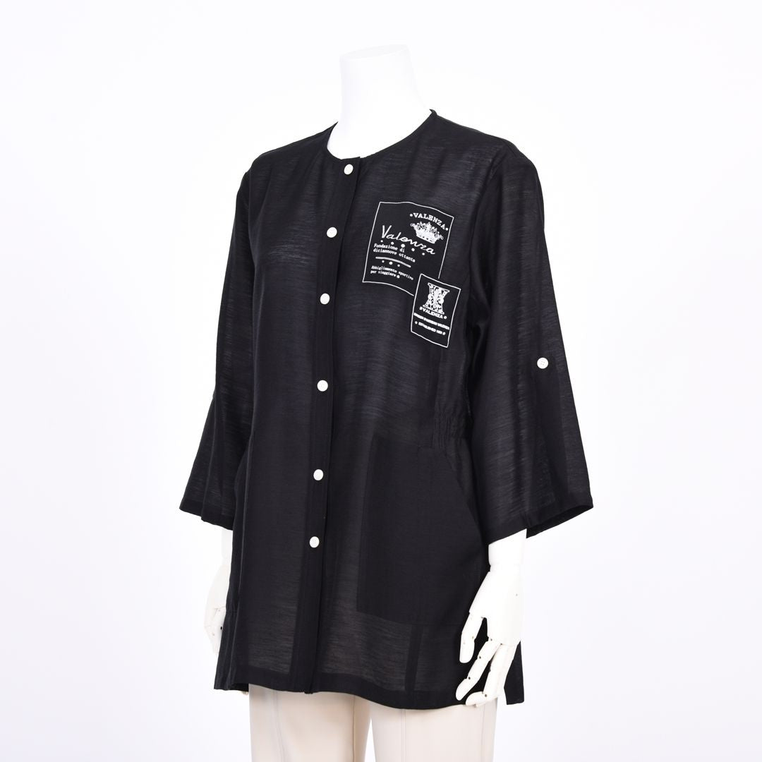 麻混ノーカラーブラウス　VALENZA　5161406