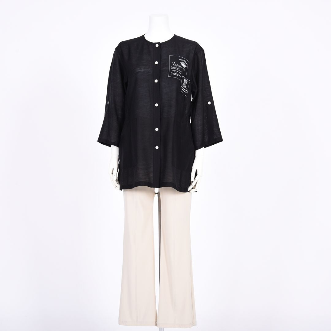 麻混ノーカラーブラウス　VALENZA　5161406