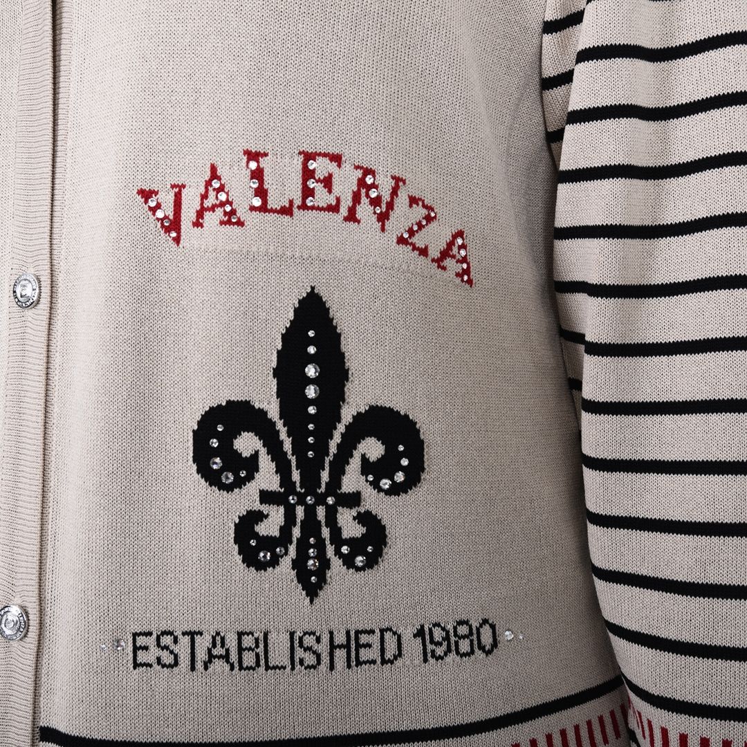 ボーダー&モチーフ　Vネックカーディガン　VALENZA　5163600