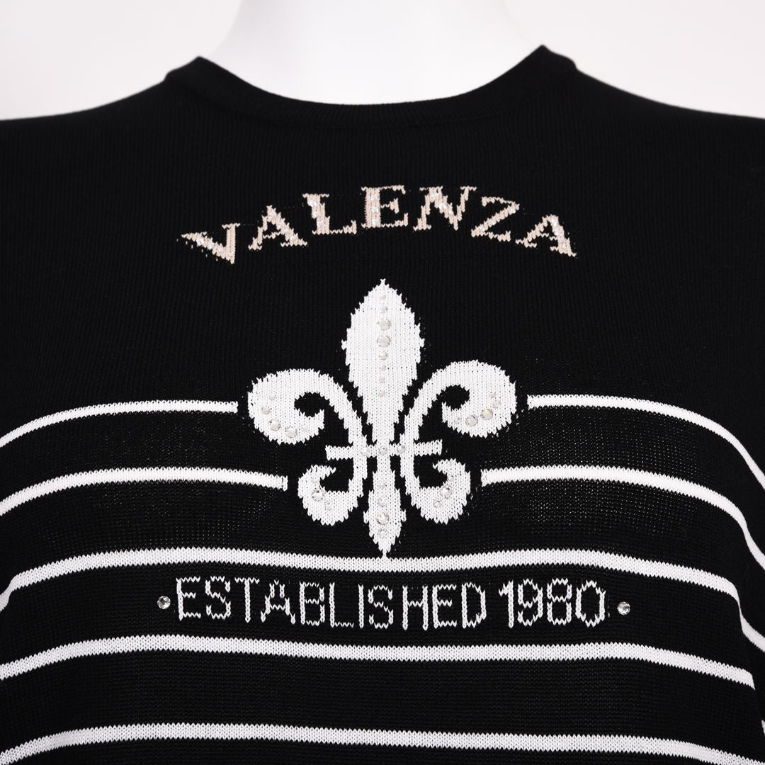【Lサイズ】ボーダー&モチーフ　Vネックカーディガン　VALENZA　5563601