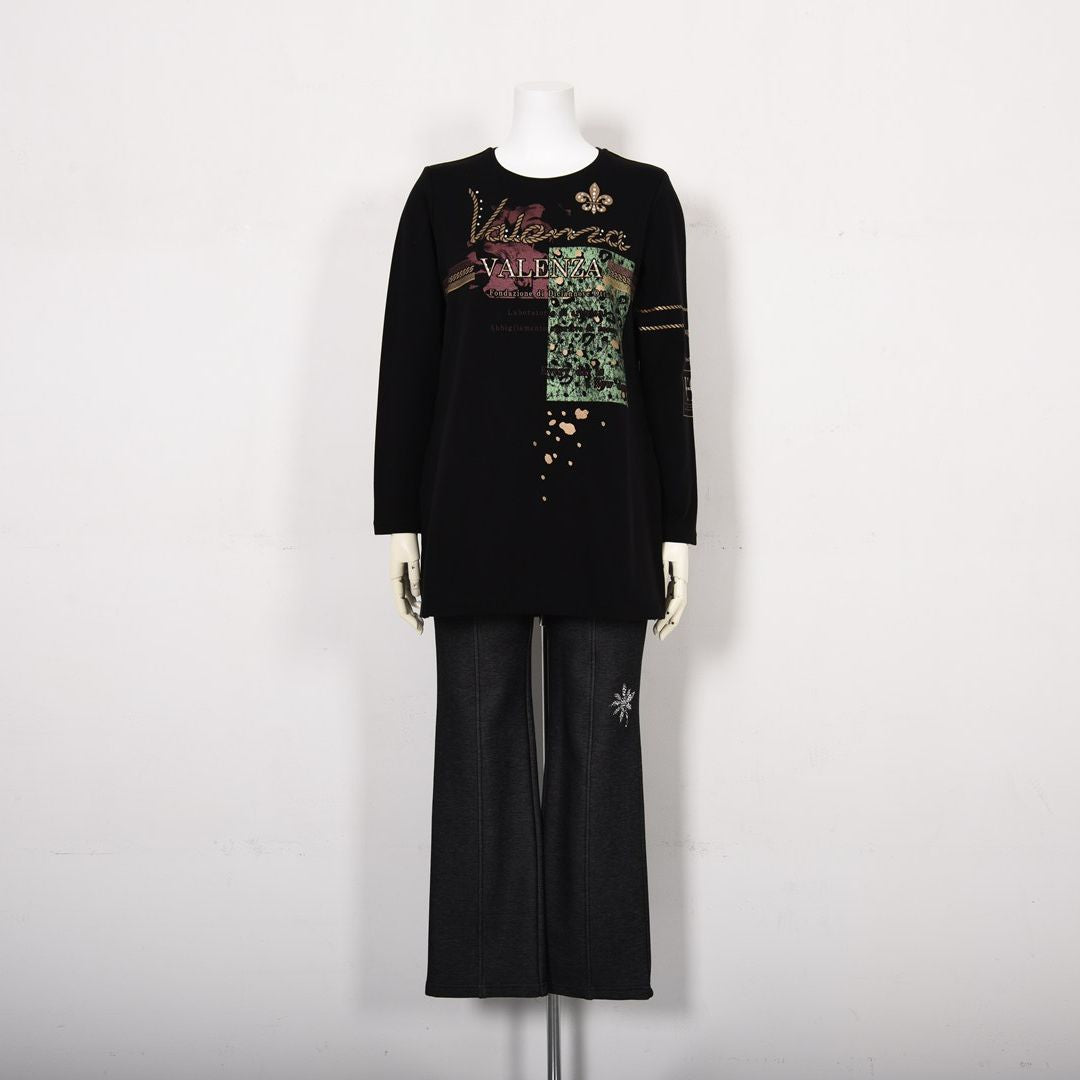 【保温】【吸湿発熱】箔プリント チュニック丈カットソー　VALENZA　5152707