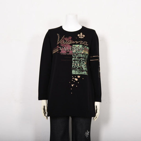 【Lサイズ】【保温】【吸湿発熱】箔プリント チュニック丈カットソー　VALENZA　5552707