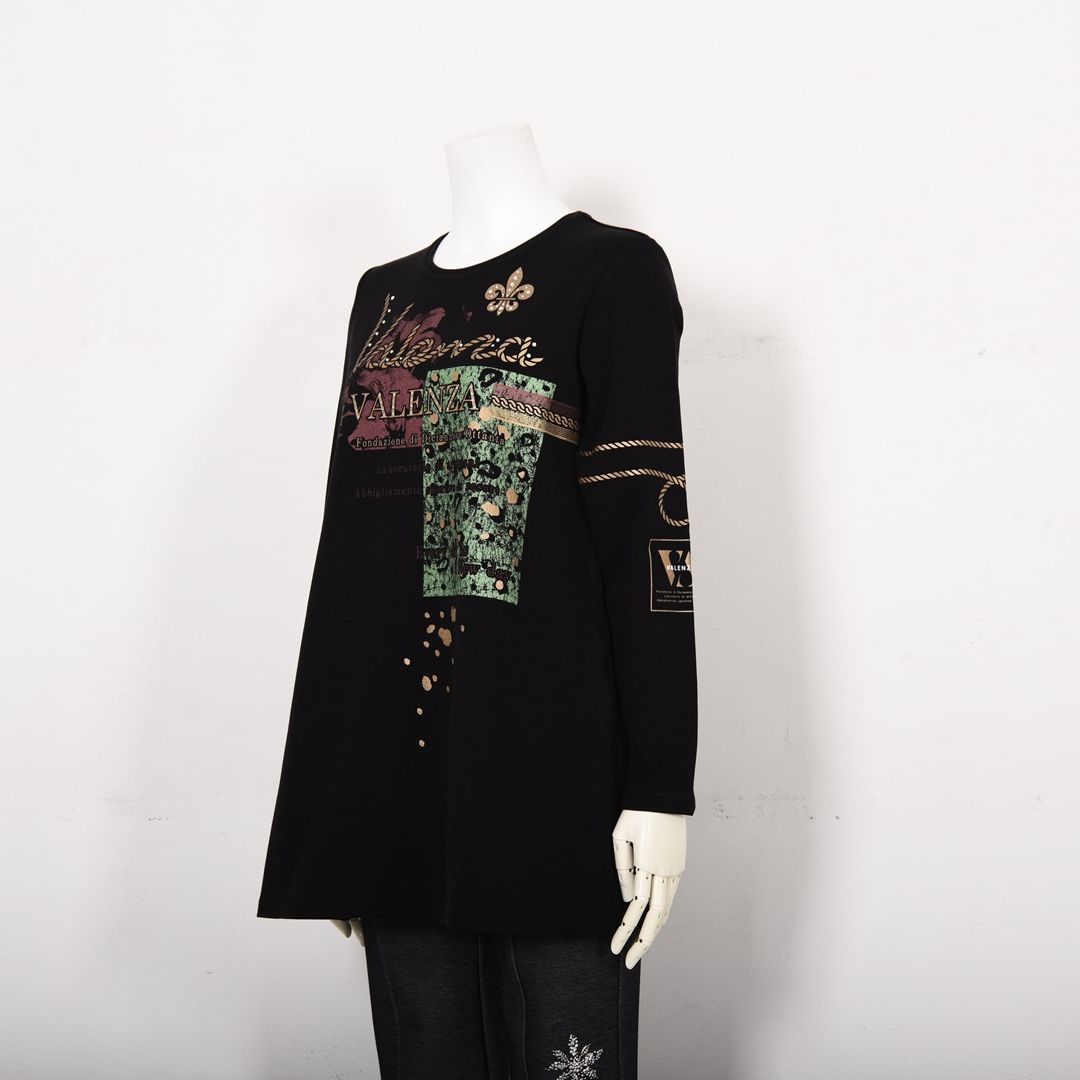 【保温】【吸湿発熱】箔プリント チュニック丈カットソー　VALENZA　5152707