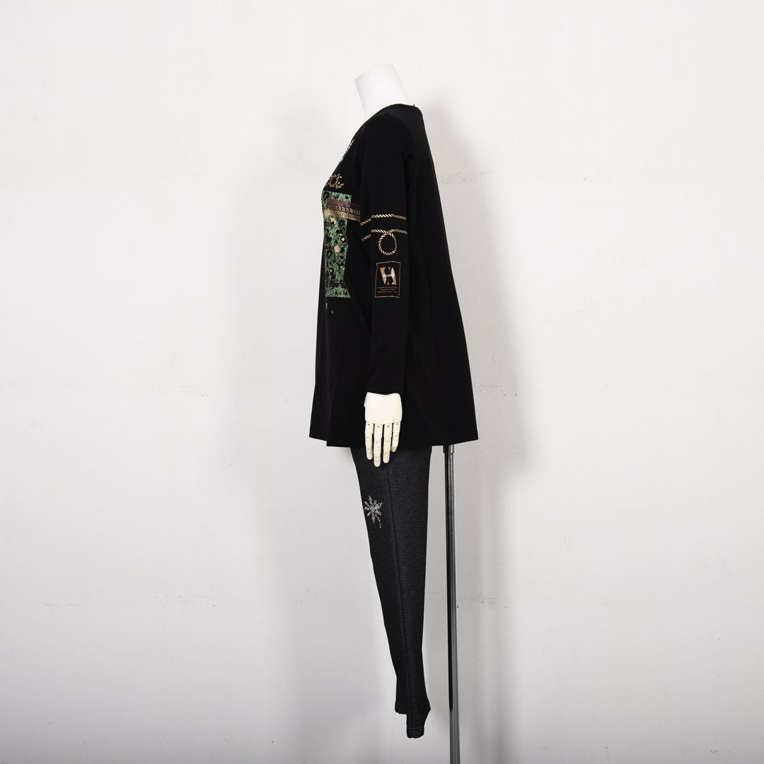 【保温】【吸湿発熱】箔プリント チュニック丈カットソー　VALENZA　5152707