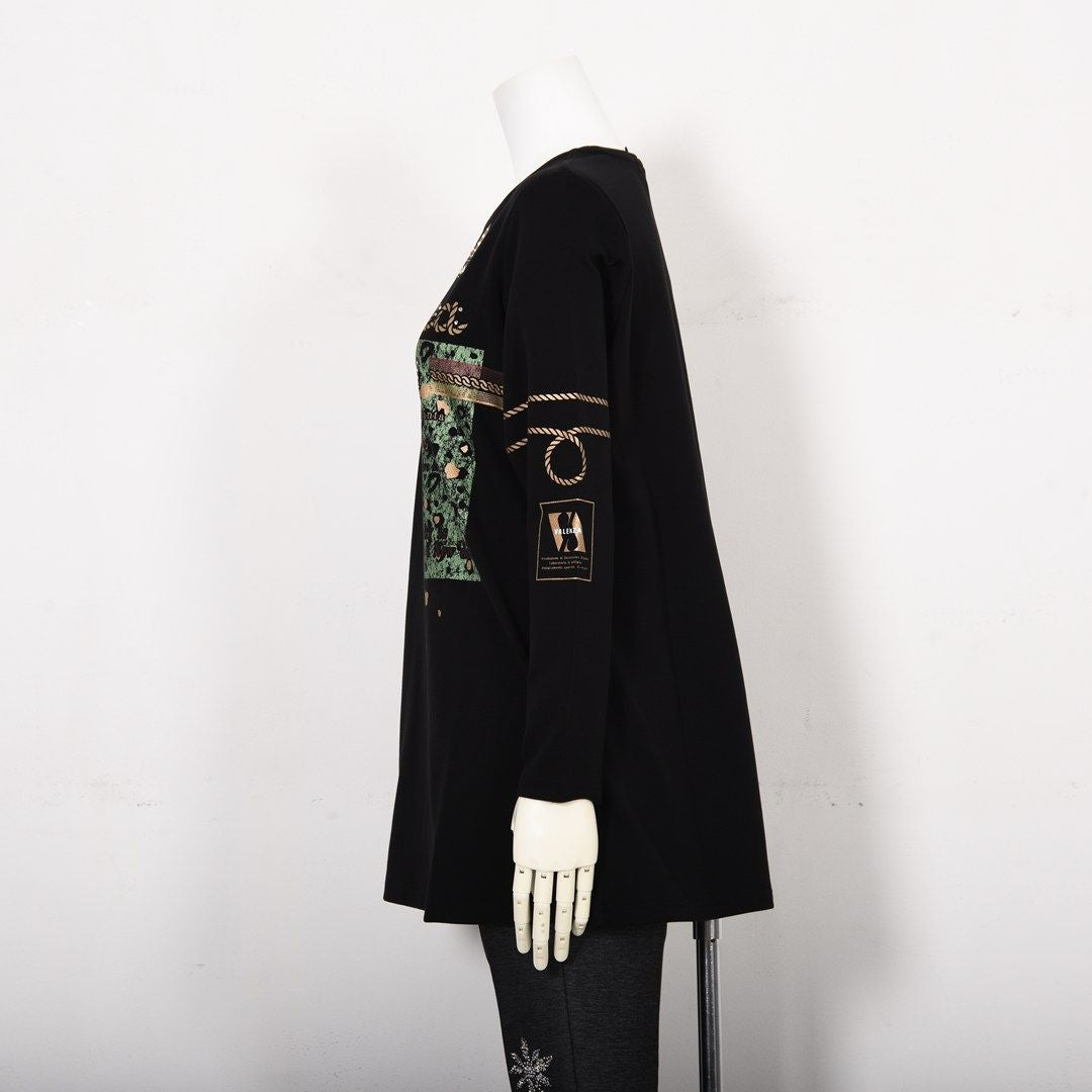 【保温】【吸湿発熱】箔プリント チュニック丈カットソー　VALENZA　5152707