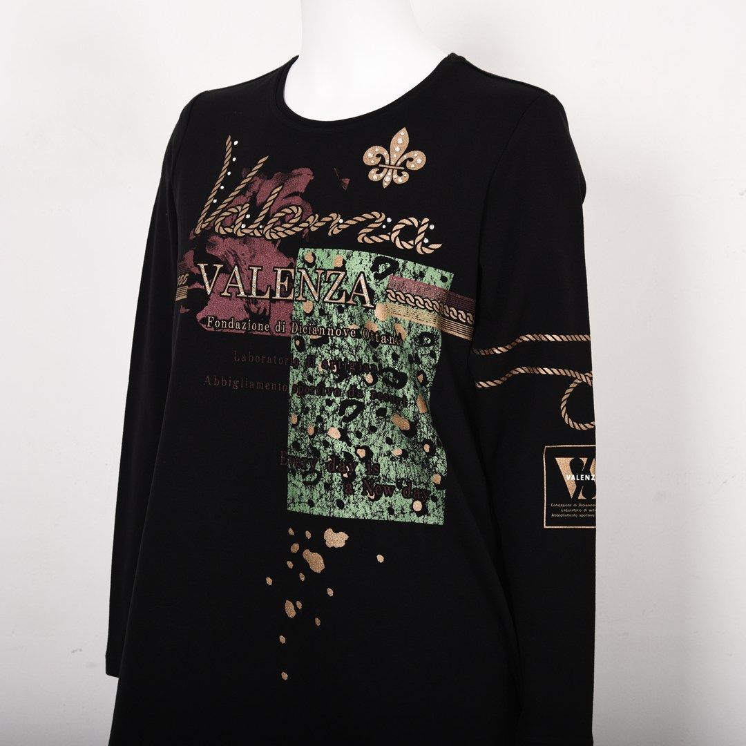 【Lサイズ】【保温】【吸湿発熱】箔プリント チュニック丈カットソー　VALENZA　5552707