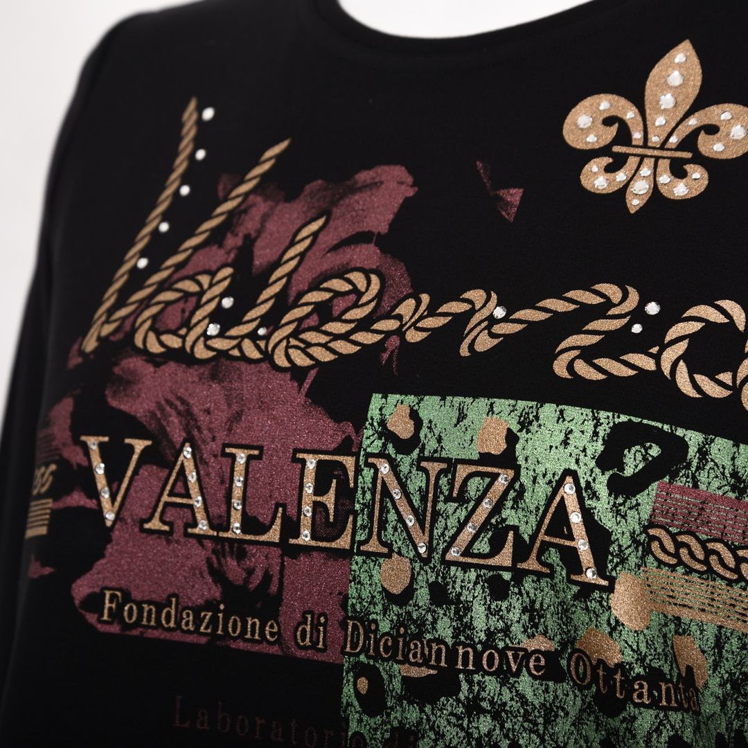 【保温】【吸湿発熱】箔プリント チュニック丈カットソー　VALENZA　5152707