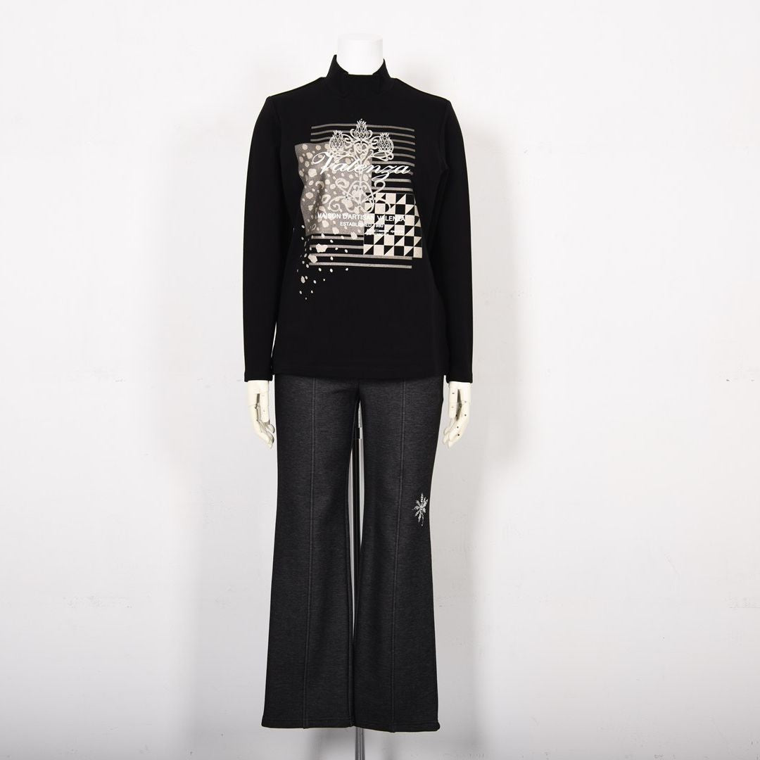 【ブラックダイヤ】プリント×コード刺繍 ハイネックカットソー　VALENZA　5152706