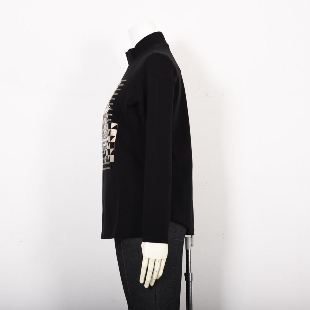 【Lサイズ】【ブラックダイヤ】プリント×コード刺繍 ハイネックカットソー　VALENZA　5552706