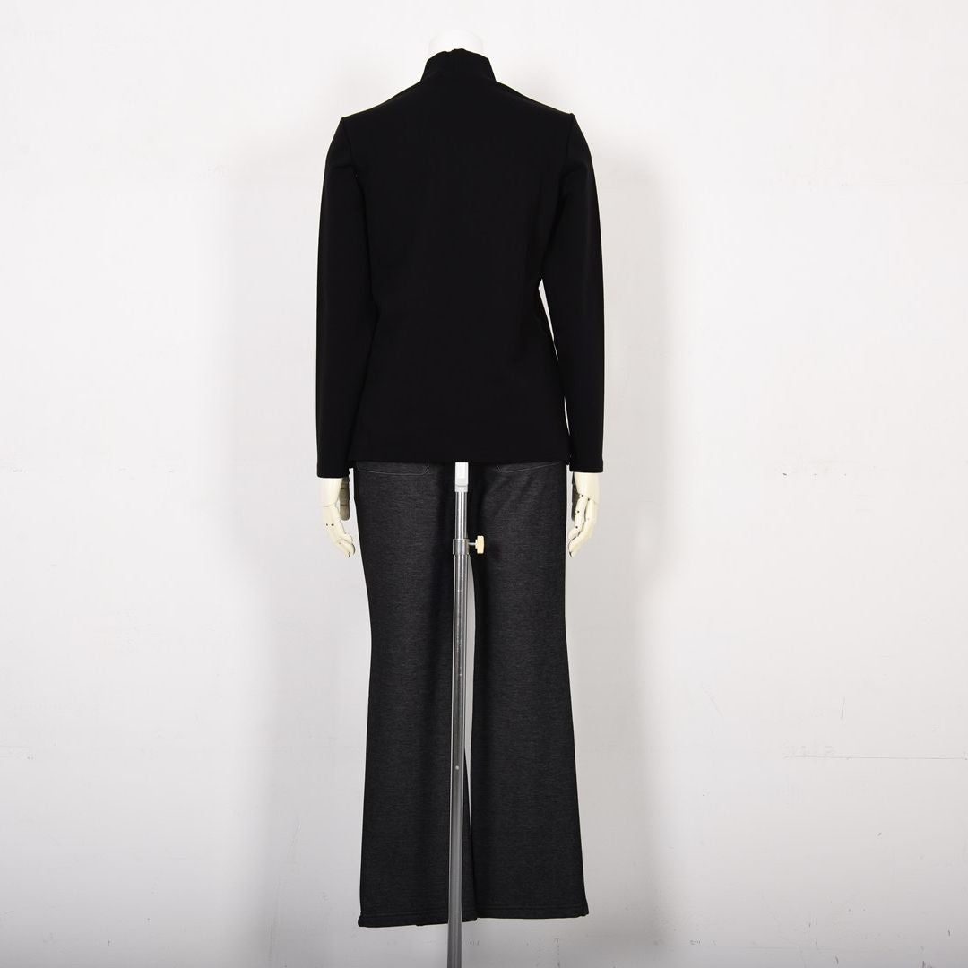 【Lサイズ】【ブラックダイヤ】プリント×コード刺繍 ハイネックカットソー　VALENZA　5552706