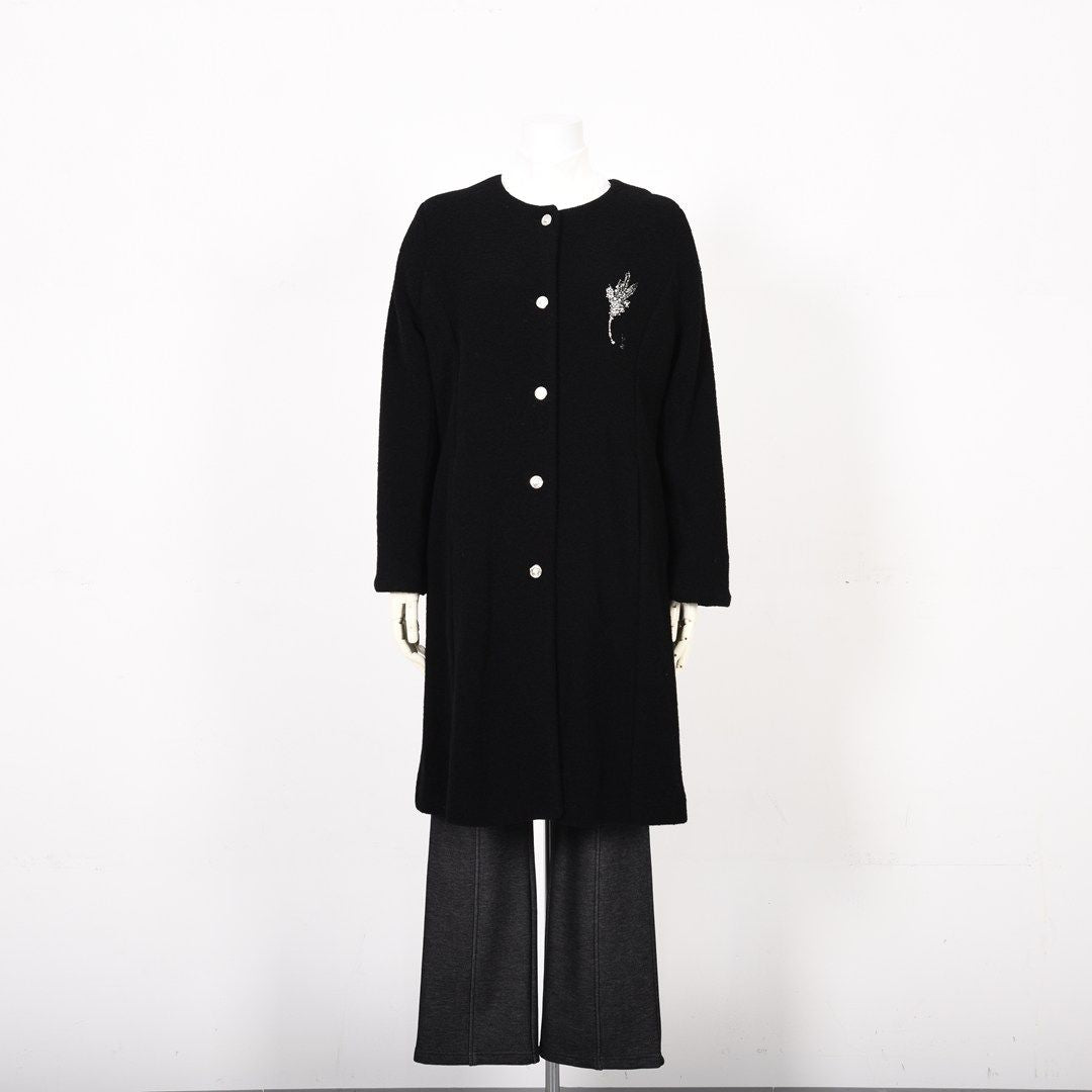 【Lサイズ】リーフモチーフ ノーカラー ロングコート VALENZA　5558512