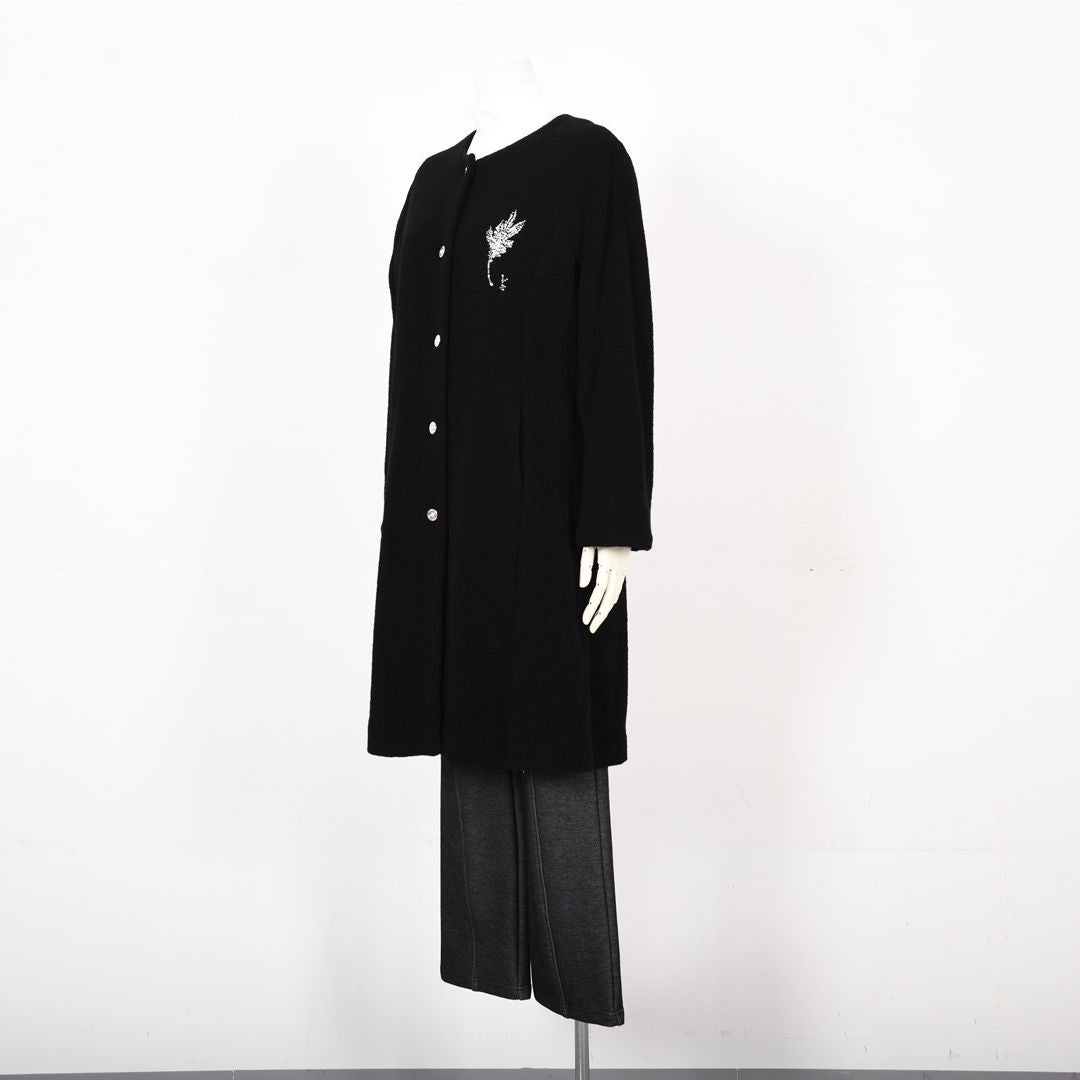 【Lサイズ】リーフモチーフ ノーカラー ロングコート VALENZA　5558512