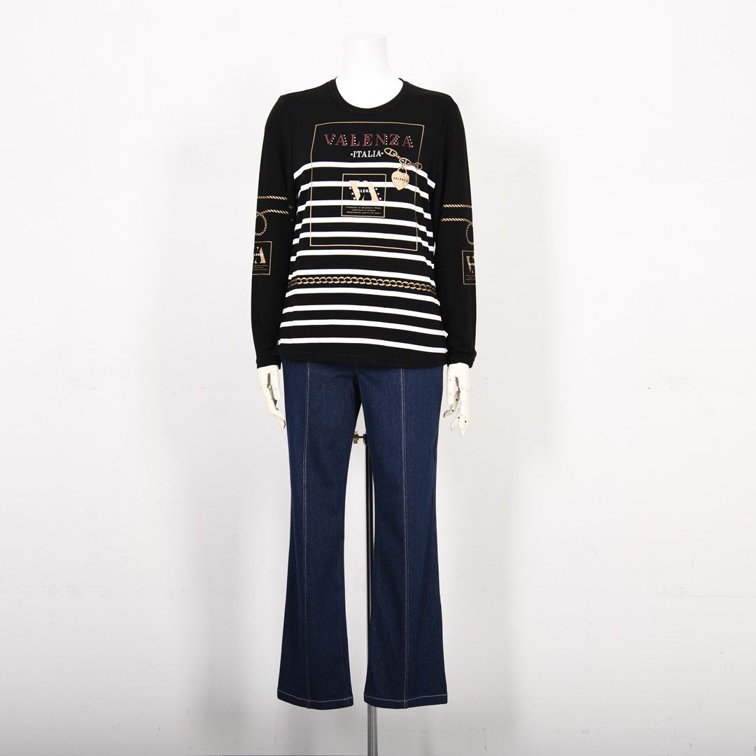 【Lサイズ】【保温】【吸湿発熱】フロントモチーフ×ボーダー カットソー　VALENZA　5552702