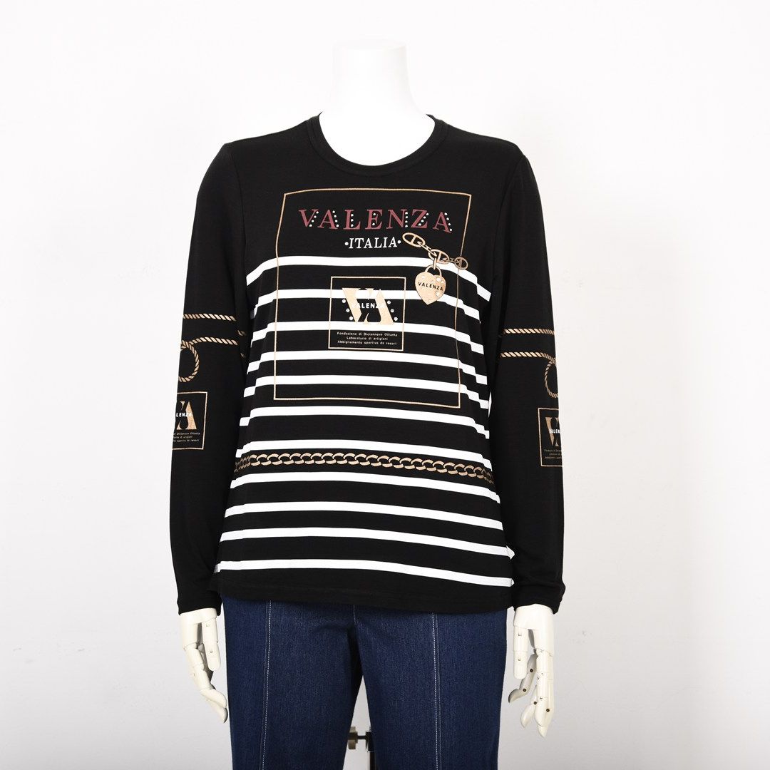 【保温】【吸湿発熱】フロントモチーフ×ボーダー カットソー　VALENZA　5152702