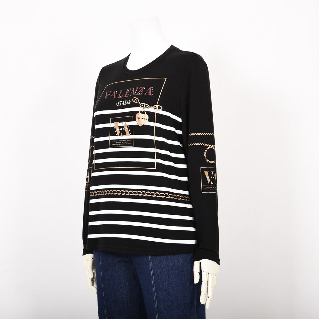 【保温】【吸湿発熱】フロントモチーフ×ボーダー カットソー　VALENZA　5152702