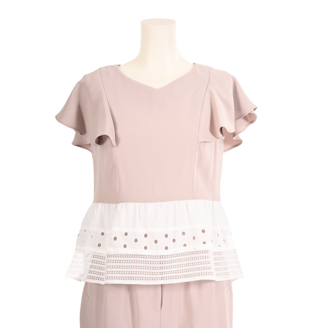 Million tricot hem switching blouse with different materials Dear Princess