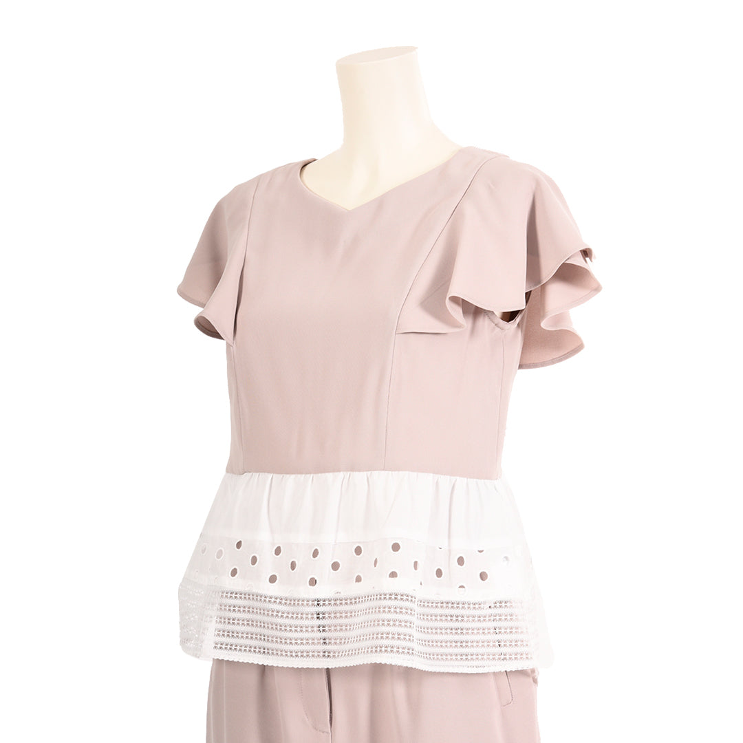 Million tricot hem switching blouse with different materials Dear Princess