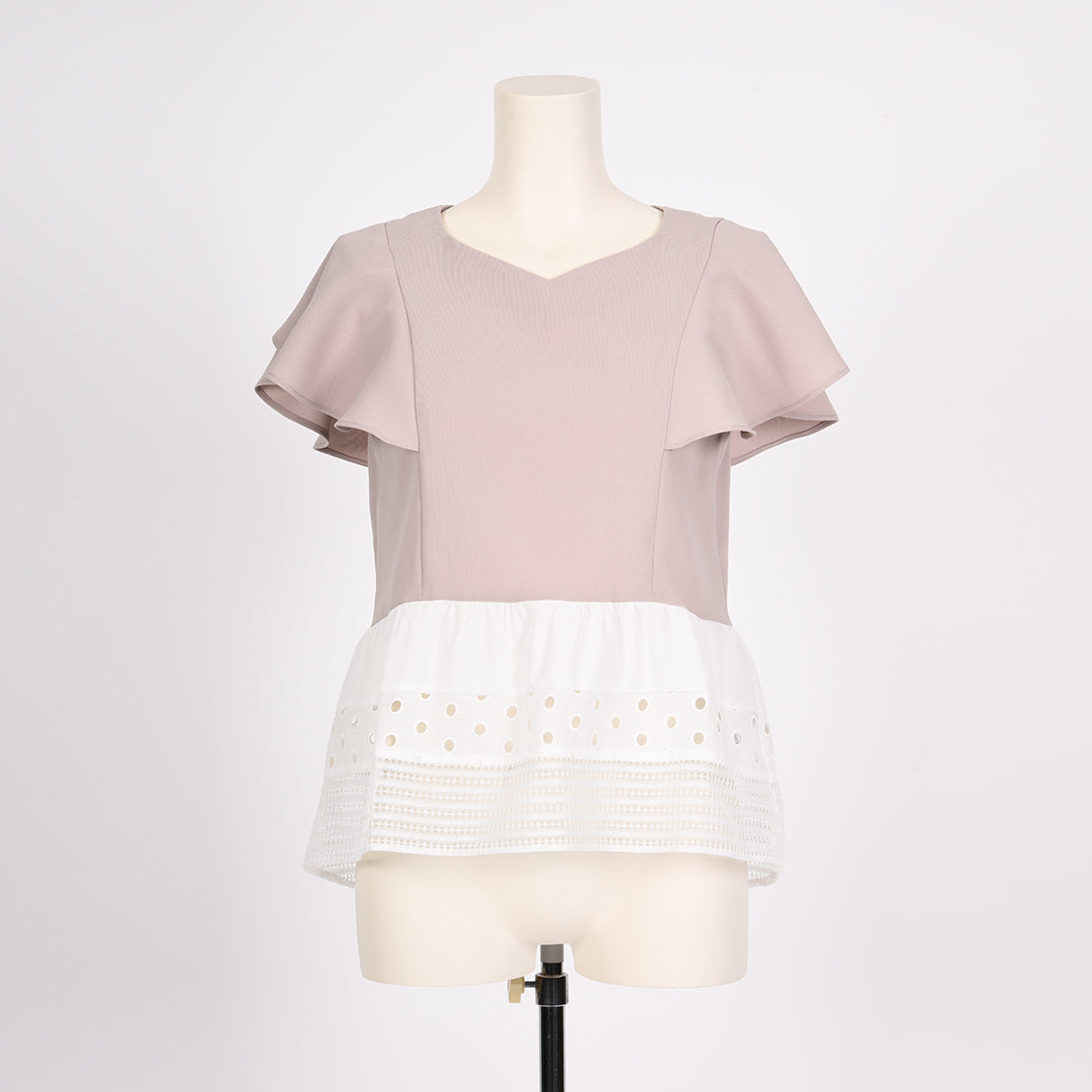 Million tricot hem switching blouse with different materials Dear Princess