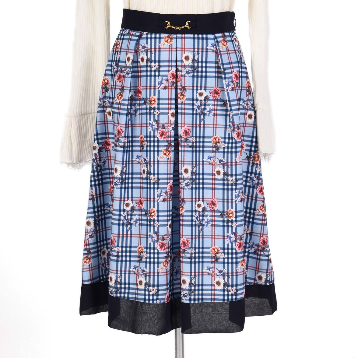 Flower x Check Print Flare Skirt Dear Princess