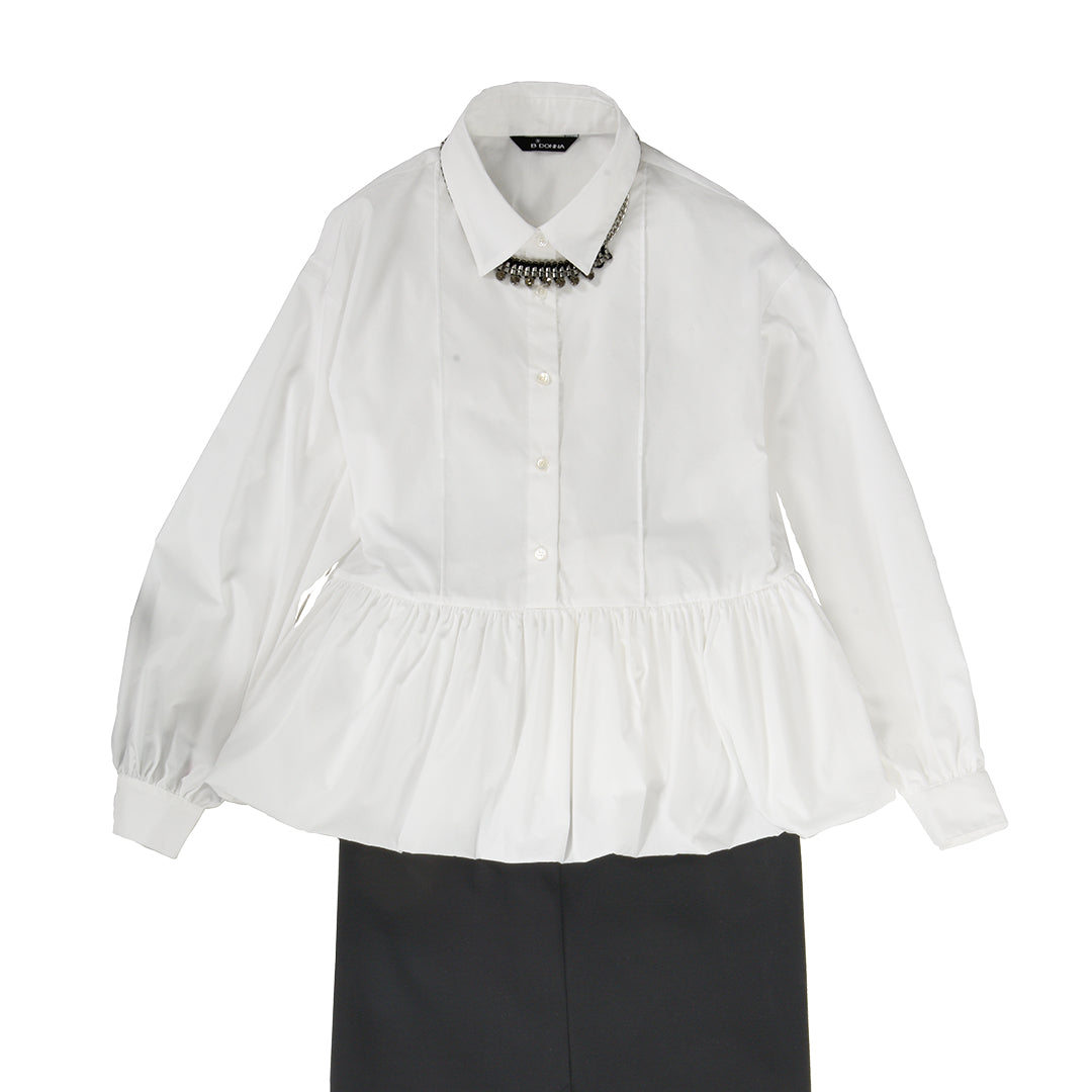 バルーンペプラム　コットンブラウス　B DONNA 6541000