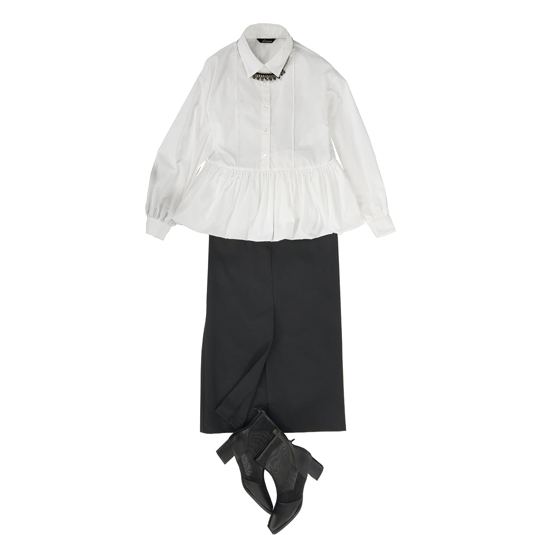 バルーンペプラム　コットンブラウス　B DONNA 6541000